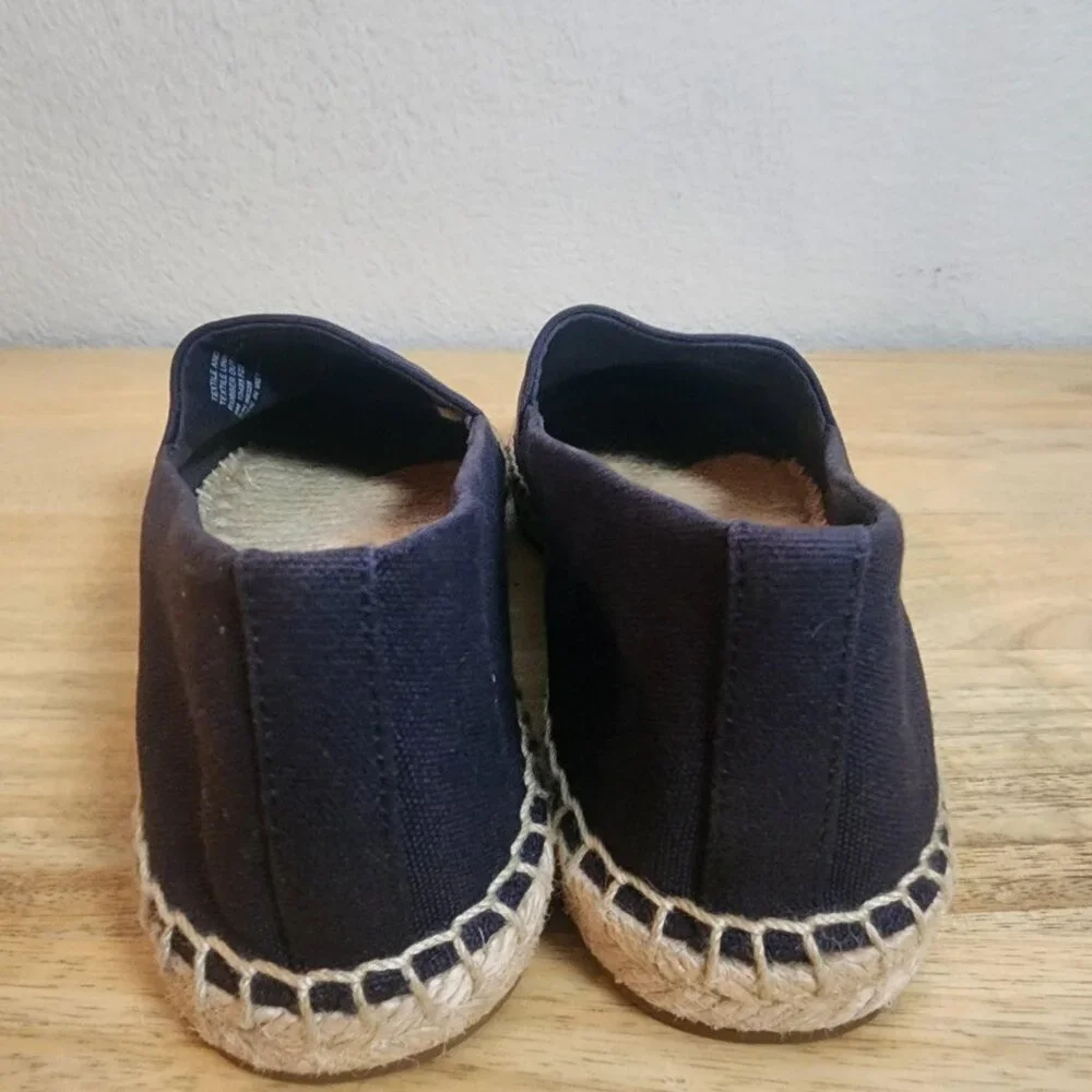 Tory Burch Shoes Womens Size 8 Navy Black Espadrille Flats Leather Cap Toe Logo